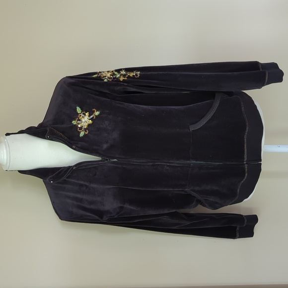 Vintage Embellished Beaded Velvet Velour Zip Up Athletic Jacket L Black - Picture 7 of 16